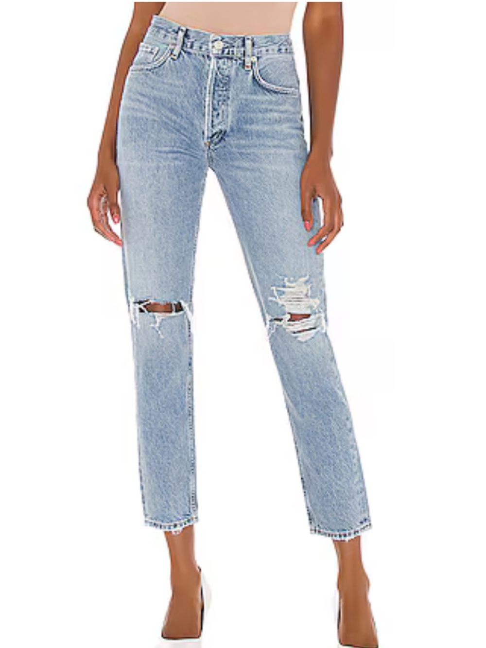 Agolde Jamie Light Wash Ripped Straight Jeans, size 24